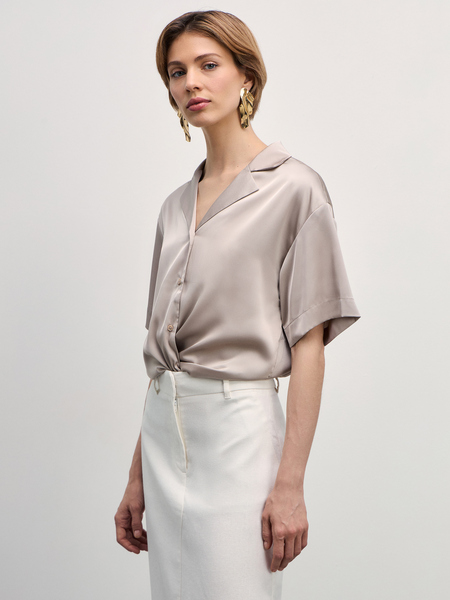 Атласная блузка с короткими рукавами 4327100302-62 - фото 2
