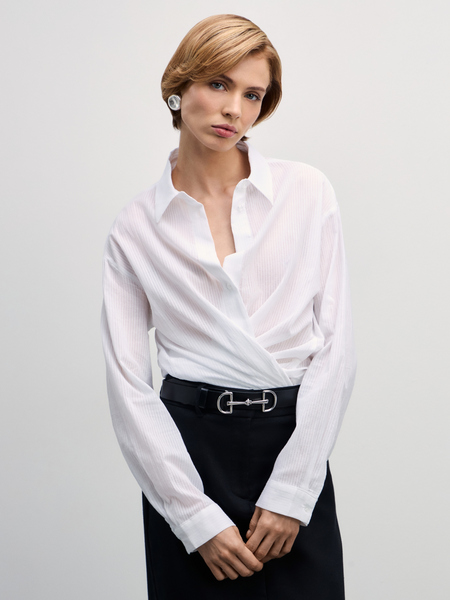 Рубашка из хлопка свободного кроя Zarina 4327133333-1, размер L (RU 48), цвет белый