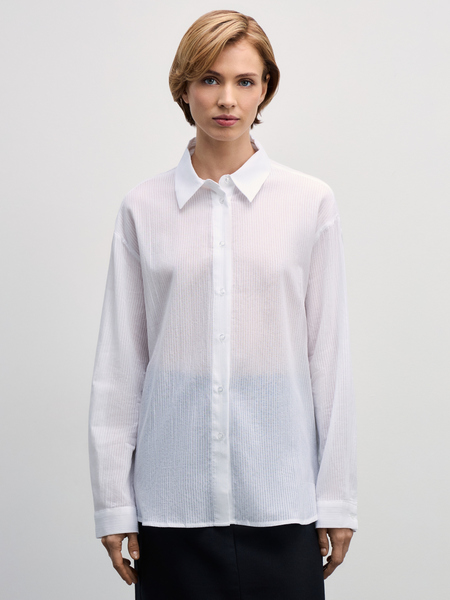 Рубашка из хлопка свободного кроя Zarina 4327133333-1, размер L (RU 48), цвет белый Рубашка из хлопка свободного кроя, 4327133333 - фото 3