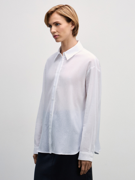 Рубашка из хлопка свободного кроя Zarina 4327133333-1, размер L (RU 48), цвет белый Рубашка из хлопка свободного кроя, 4327133333 - фото 4