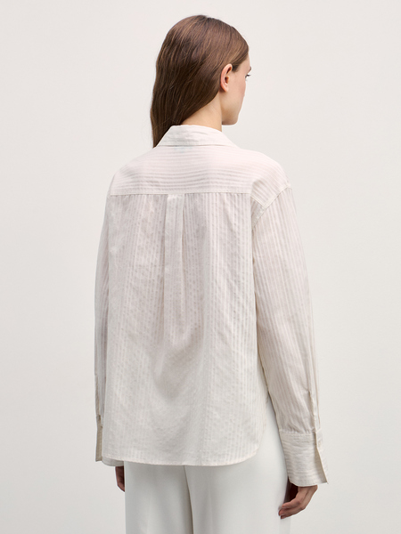 Рубашка в фактурную полоску из хлопка Zarina 4327161361-2, размер M (RU 46), цвет ваниль Рубашка в фактурную полоску из хлопка, 4327161361 - фото 5