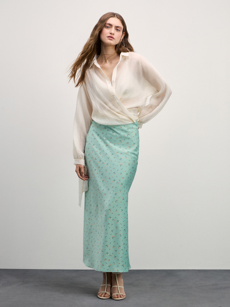 юбка женская Zarina 4327207203-219, размер XS (RU 42), цвет зеленый цветы мелкие