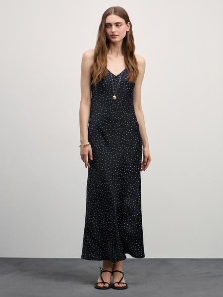 Атласное платье Zarina 4327207501-228, размер L (RU 48), цвет черный абстракция