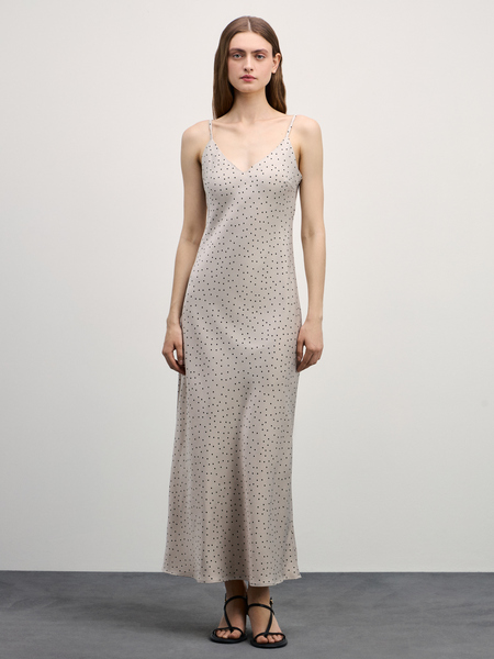 Атласное платье Zarina 4327207501-236, размер XS (RU 42), цвет бежевый абстракция