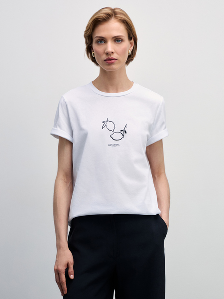 Базовая футболка из хлопка с принтом Zarina 4327509409-1, размер XS (RU 42), цвет белый Базовая футболка из хлопка с принтом, 4327509409 - фото 2
