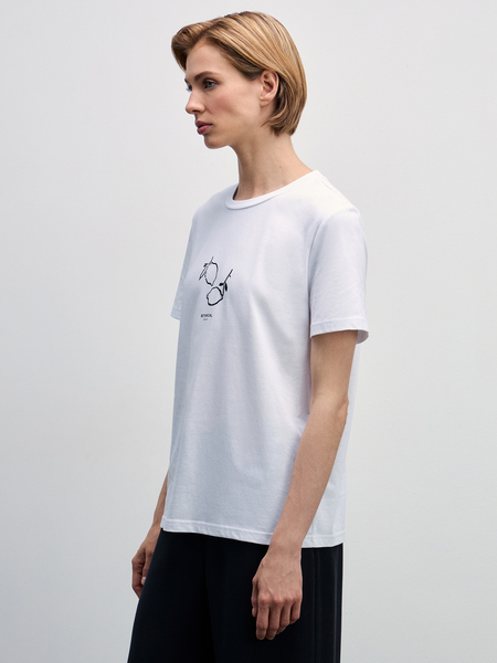 Базовая футболка из хлопка с принтом Zarina 4327509409-1, размер XS (RU 42), цвет белый Базовая футболка из хлопка с принтом, 4327509409 - фото 3