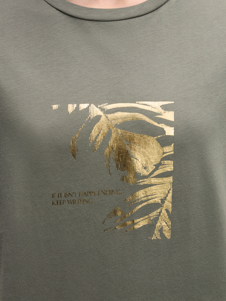 Базовая футболка из хлопка с принтом Zarina 4327510410-13, размер S (RU 44), цвет хаки/оливковый Базовая футболка из хлопка с принтом, 4327510410 - фото 6