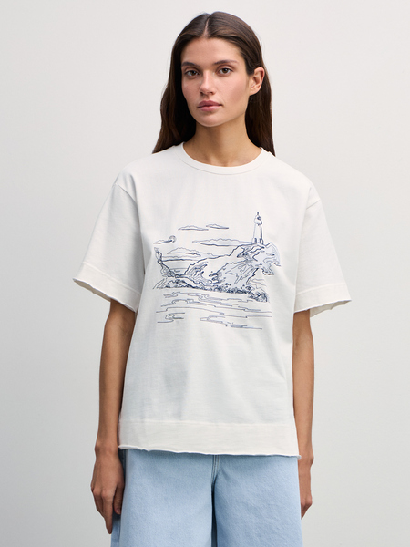 Хлопковая футболка с вышивкой Zarina 4327521421-2, размер L (RU 48), цвет ваниль Хлопковая футболка с вышивкой, 4327521421 - фото 3
