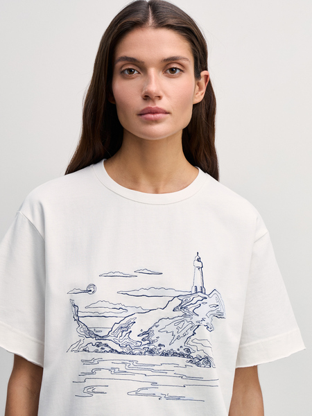 Хлопковая футболка с вышивкой Zarina 4327521421-2, размер L (RU 48), цвет ваниль Хлопковая футболка с вышивкой, 4327521421 - фото 6
