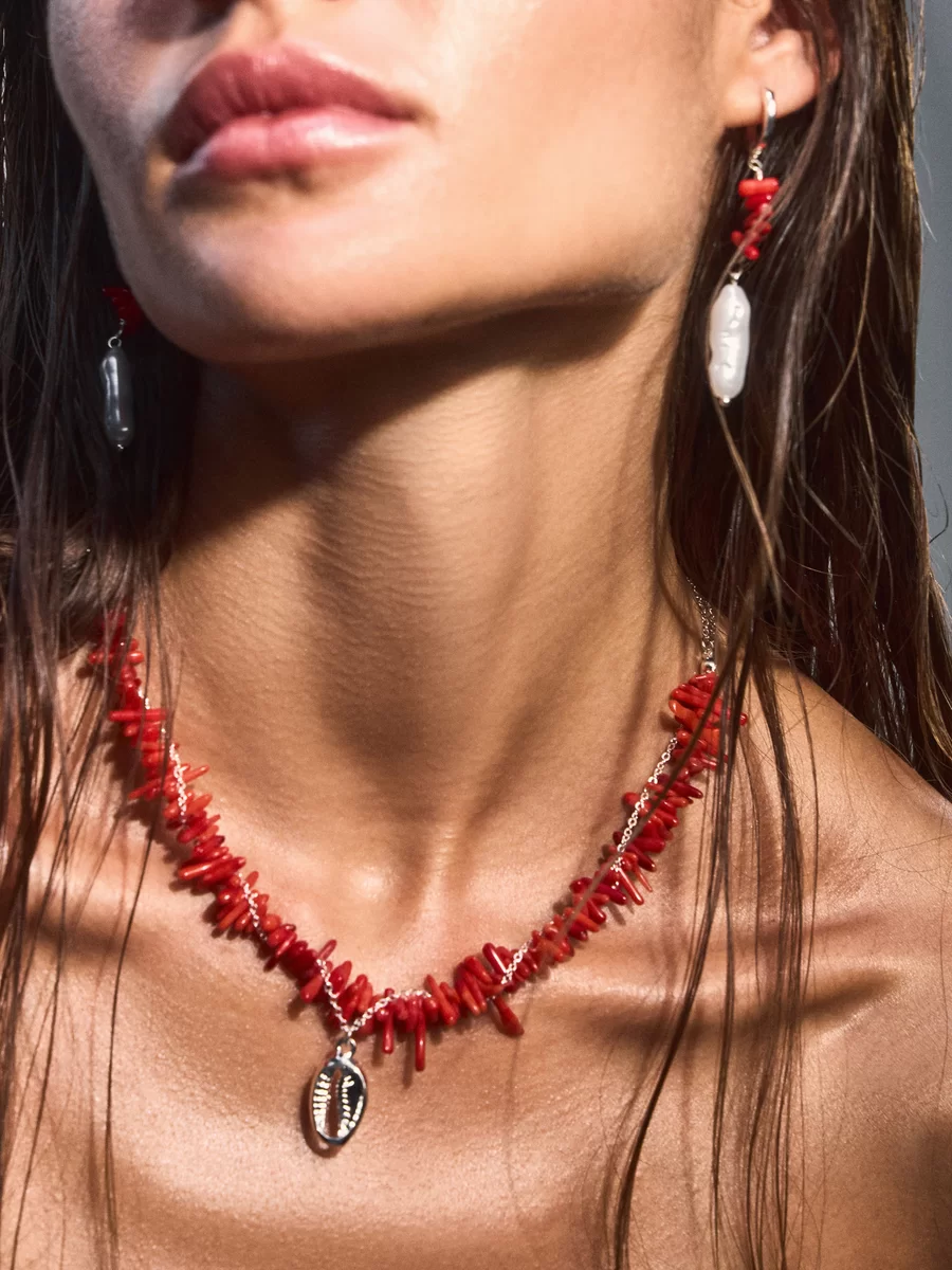 Серьги с кораллом и жемчугом