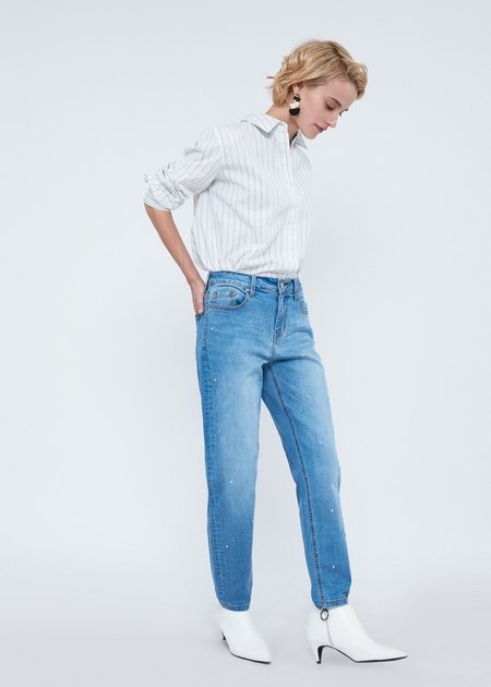 Прямые джинсы с бусинами - фото 2