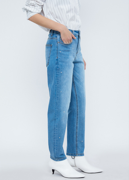 Прямые джинсы с бусинами - фото 4