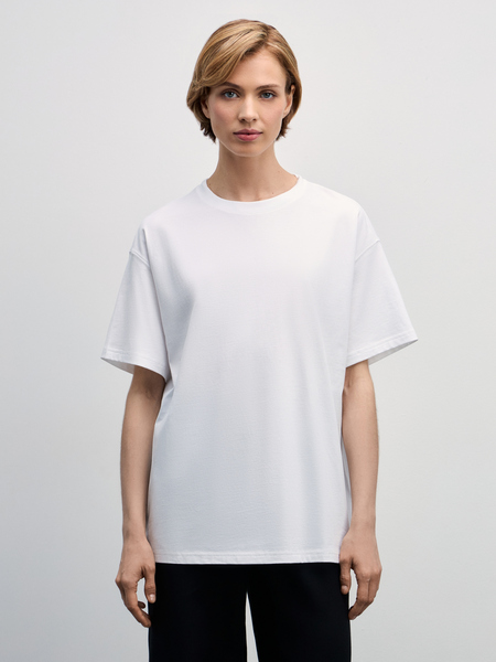 Базовая футболка оверсайз из хлопка Zarina W_OVERSIZE1-1, размер 2XS (RU 40), цвет белый Базовая футболка оверсайз из хлопка, W_OVERSIZE1 - фото 3