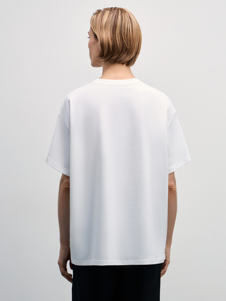 Базовая футболка оверсайз из хлопка Zarina W_OVERSIZE1-1, размер 2XS (RU 40), цвет белый Базовая футболка оверсайз из хлопка, W_OVERSIZE1 - фото 5