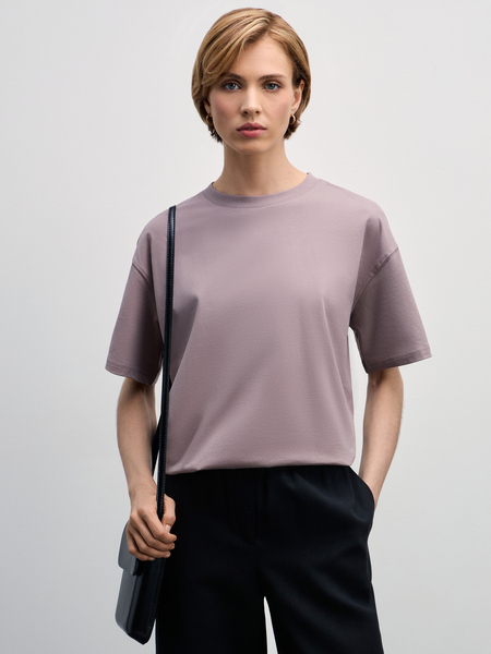 Базовая футболка оверсайз из хлопка Zarina W_OVERSIZE1-20, размер XL (RU 50), цвет коричневый