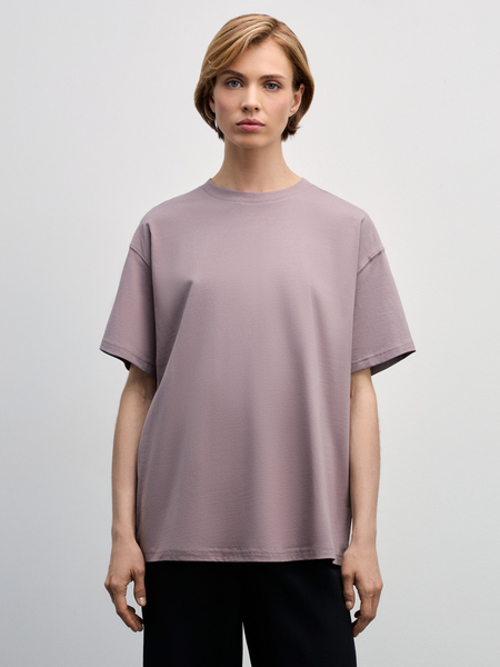 Базовая футболка оверсайз из хлопка Zarina W_OVERSIZE1-20, размер L (RU 48), цвет коричневый Базовая футболка оверсайз из хлопка, W_OVERSIZE1 - фото 3