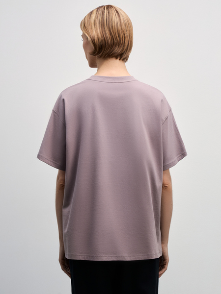 Базовая футболка оверсайз из хлопка Zarina W_OVERSIZE1-20, размер XL (RU 50), цвет коричневый Базовая футболка оверсайз из хлопка, W_OVERSIZE1 - фото 5