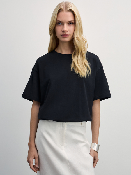 Базовая футболка оверсайз из хлопка Zarina W_OVERSIZE1-50, размер XL (RU 50), цвет черный