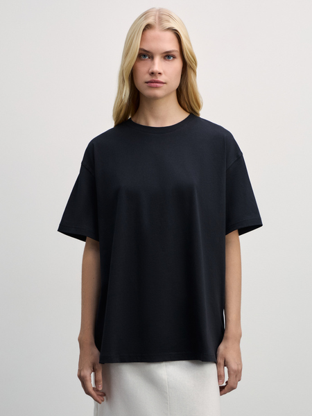 Базовая футболка оверсайз из хлопка Zarina W_OVERSIZE1-50, размер S (RU 44), цвет черный Базовая футболка оверсайз из хлопка, W_OVERSIZE1 - фото 3