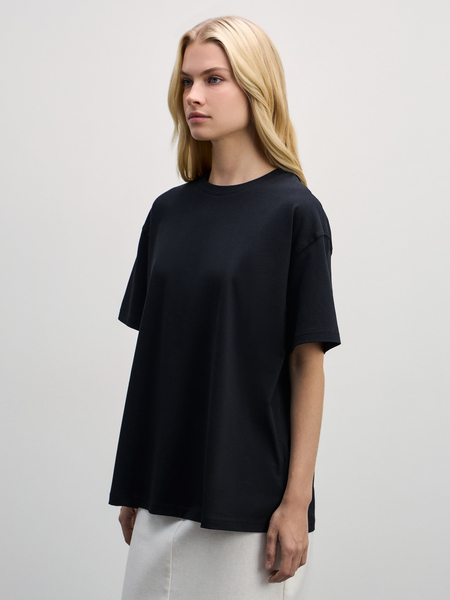 Базовая футболка оверсайз из хлопка Zarina W_OVERSIZE1-50, размер S (RU 44), цвет черный Базовая футболка оверсайз из хлопка, W_OVERSIZE1 - фото 4