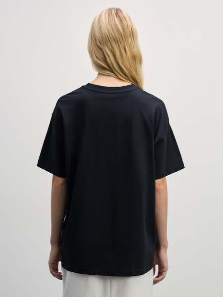 Базовая футболка оверсайз из хлопка Zarina W_OVERSIZE1-50, размер S (RU 44), цвет черный Базовая футболка оверсайз из хлопка, W_OVERSIZE1 - фото 5