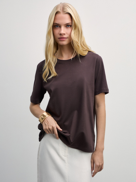 футболка женская Zarina W_REGULAR2-27, размер S (RU 44), цвет тёмно-коричневый футболка женская, W_REGULAR2 - фото 1