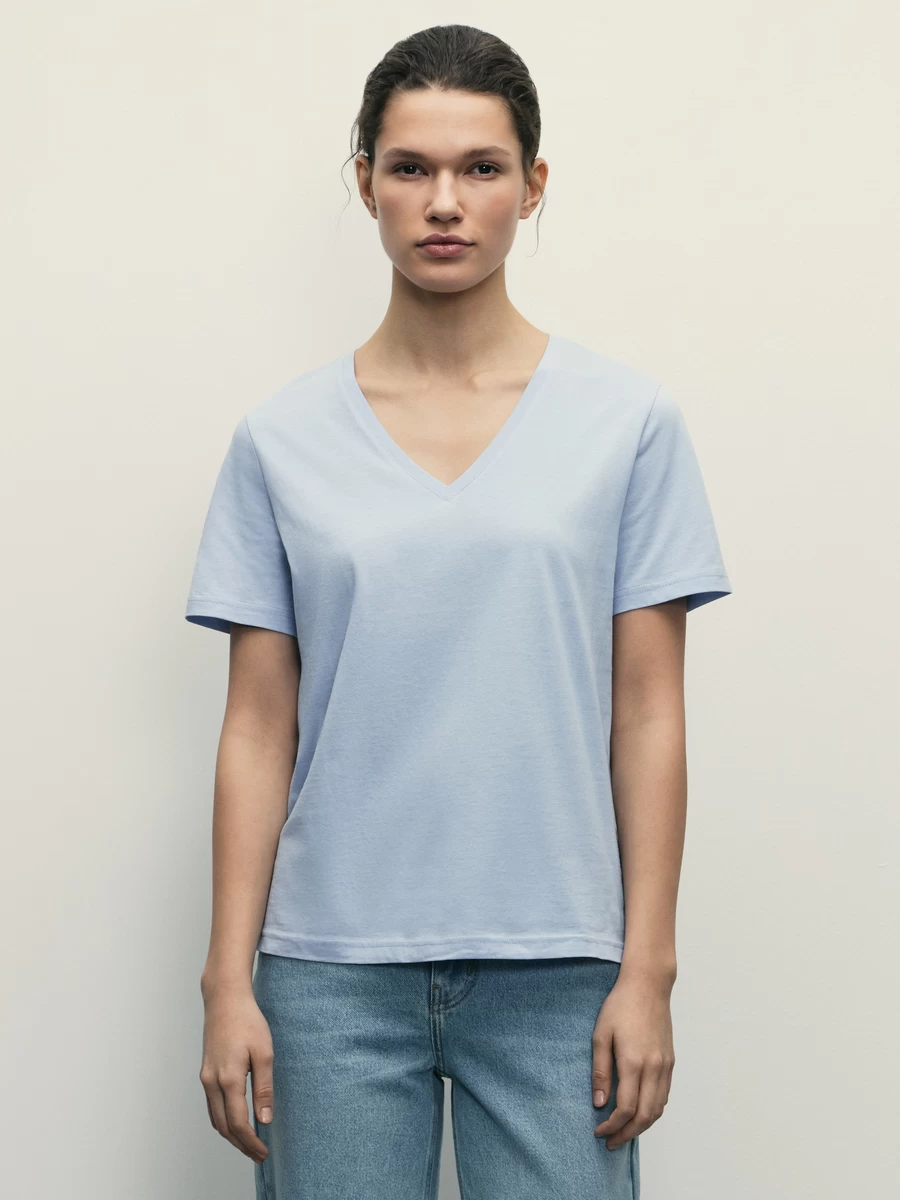 Базовая футболка с V-образным вырезом из хлопка W_V-NECK2-41 - фото 3