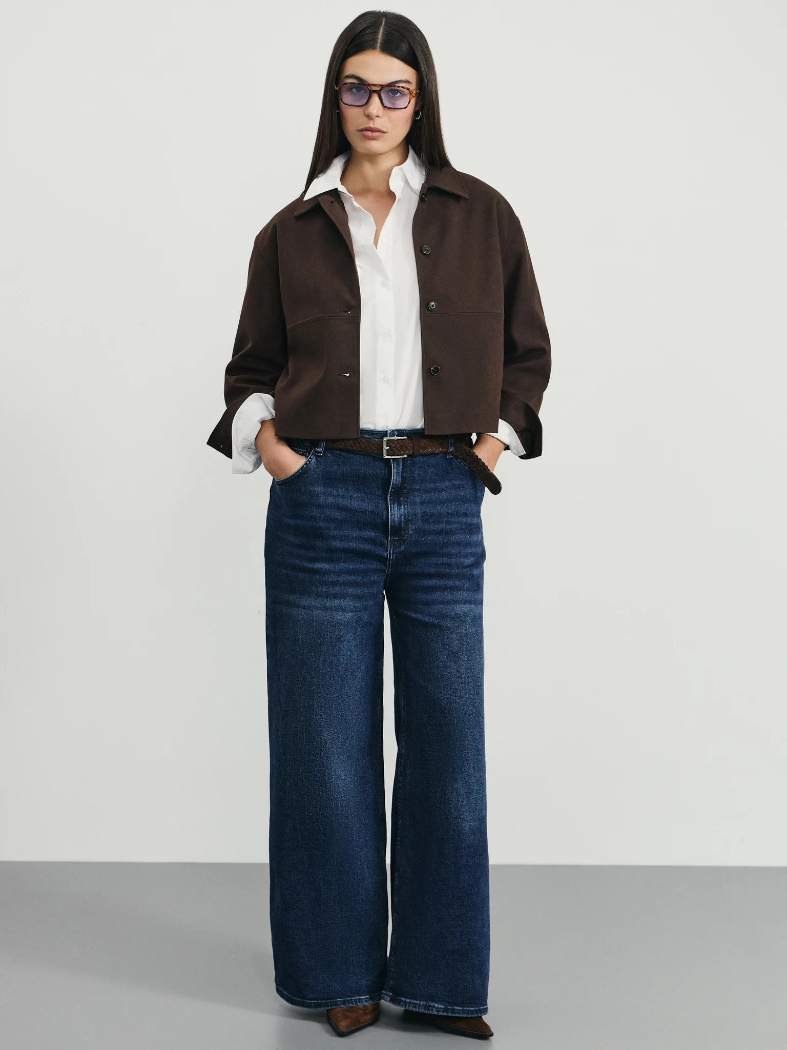ZARINA Джинсы wide leg с высокой посадкой