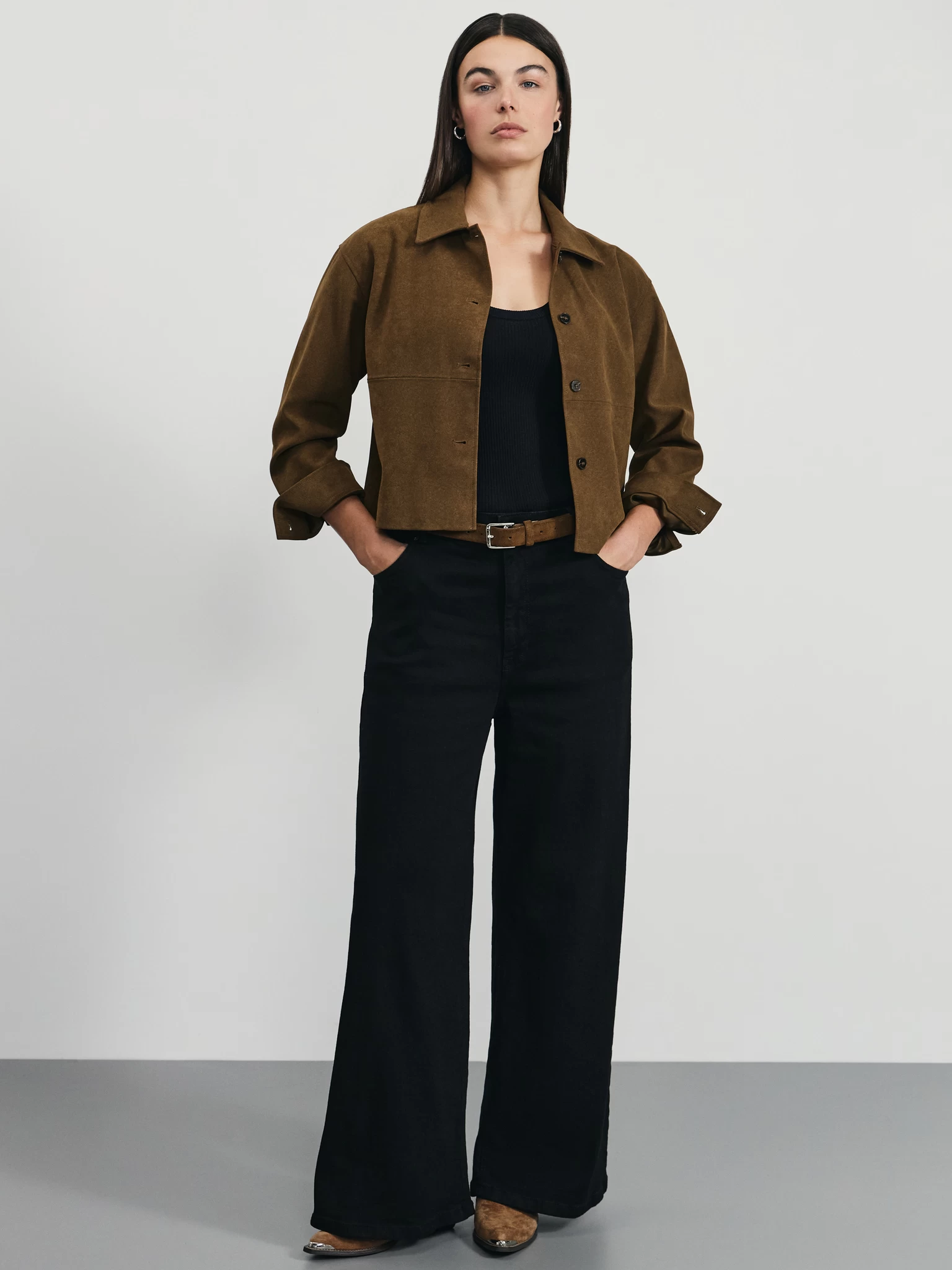 ZARINA Джинсы wide leg с высокой посадкой