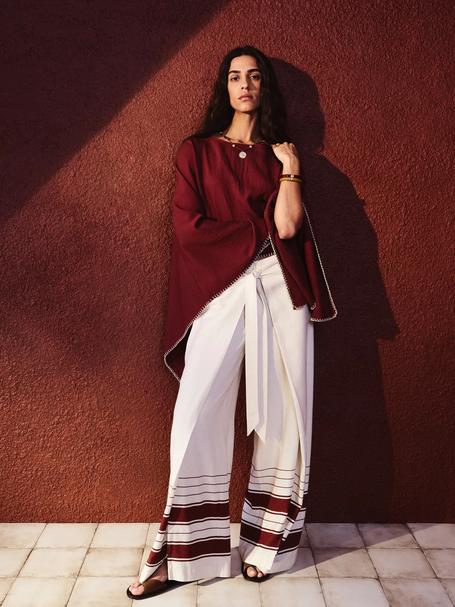 Широкие брюки из вискозы и льна с разрезами