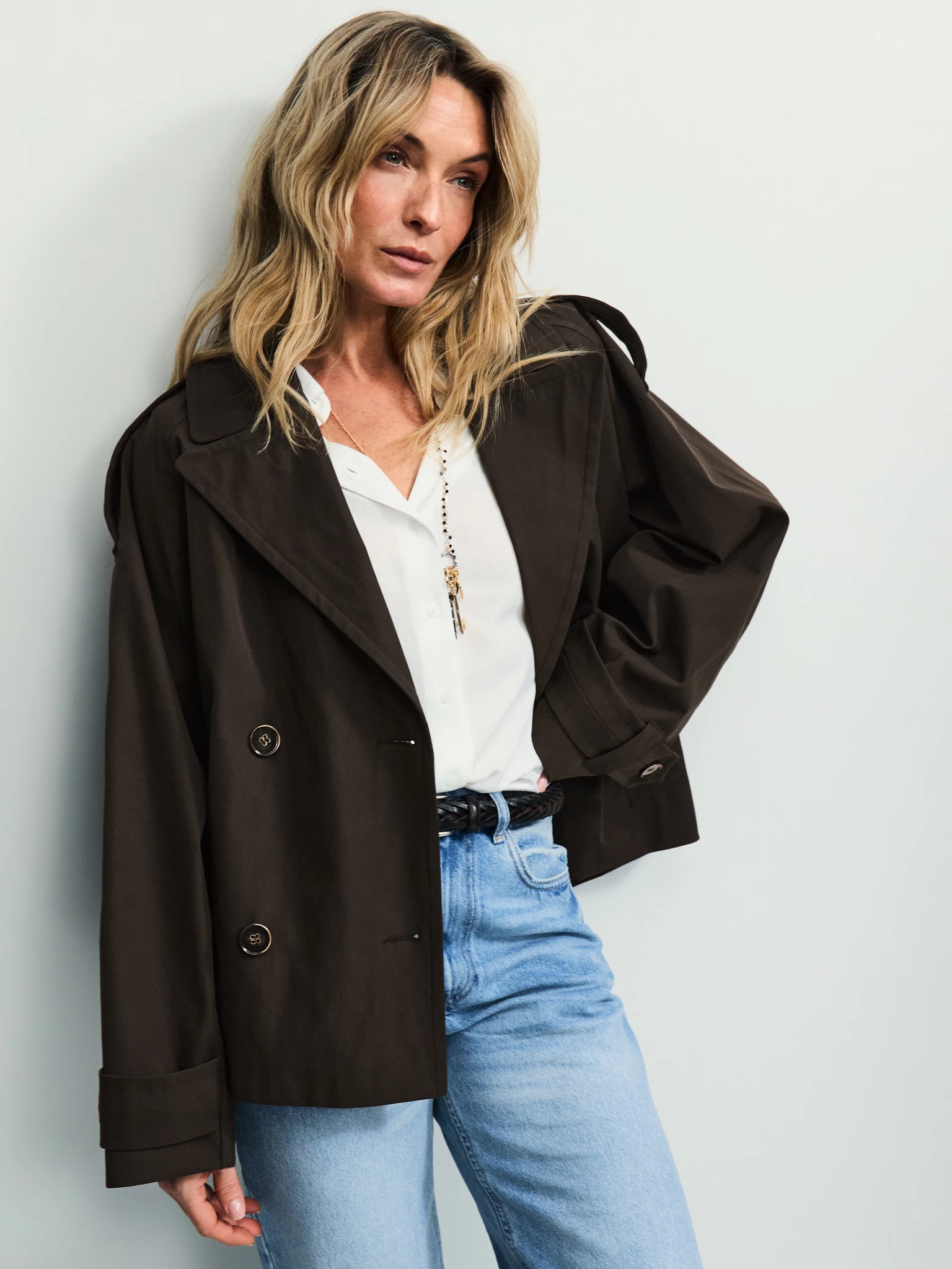 ZARINA Двубортный укороченный тренч
